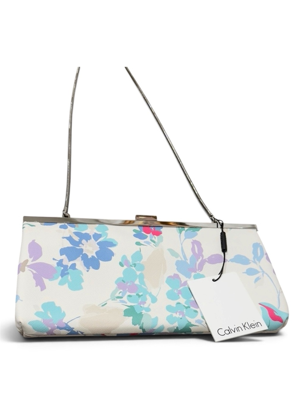 Calvin Klein White Floral Print Chain Strap Clutch